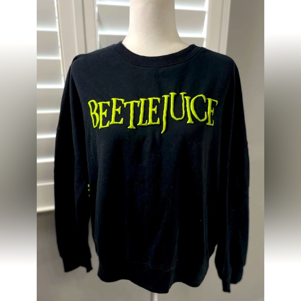Beetlejuice Movie Black Neon Green Puff Graphic Sweatshirt Size L Halloween‎